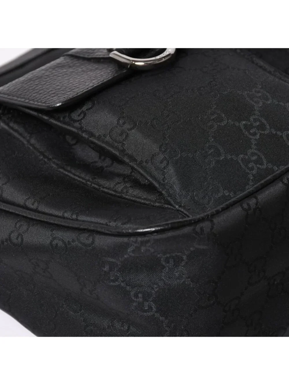 Gucci Hobo Handbag GG Canvas Leather Black Silver